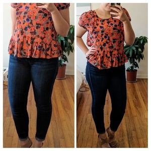 Anthropologie polka dot top w/ cute ruffle detail